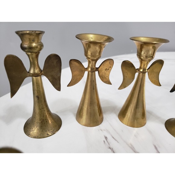 Vintage LOT Brass Angel Wing Candle Stick Holder Taper Candlestick Christmas MCM - Picture 5 of 8